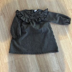 Zara black and white dress with ruffle around neck with bow in middle.